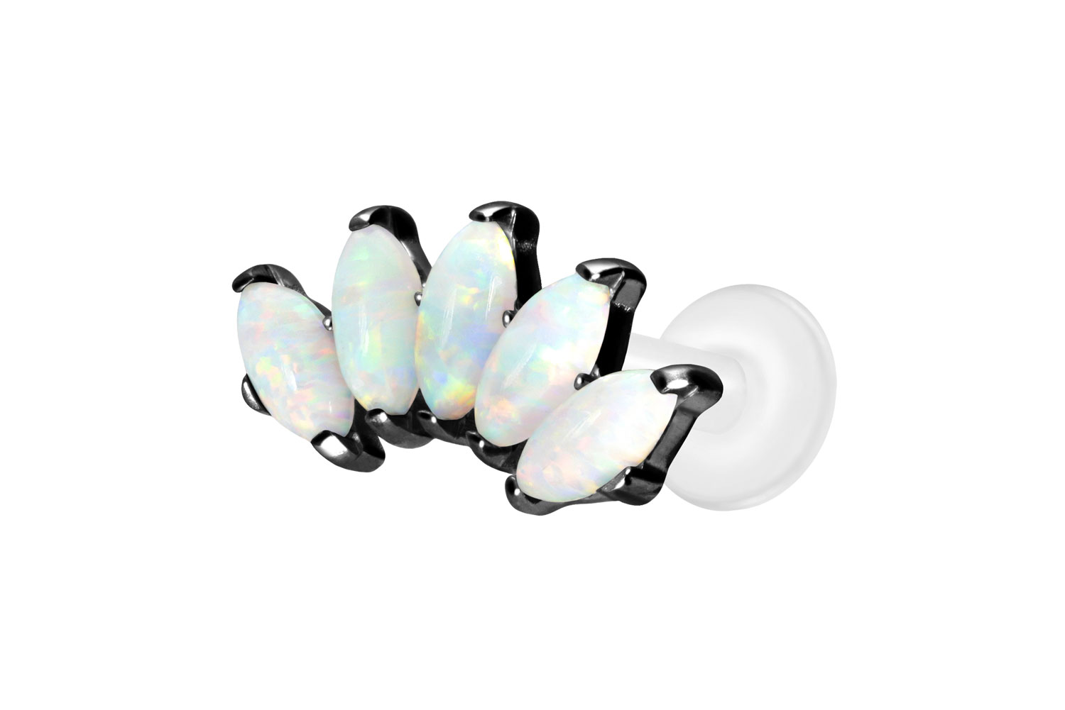 PTFE Labret Piercing mit Innengewinde + Titan-Aufsatz BOGEN + SYNTHETISCHE OPALE